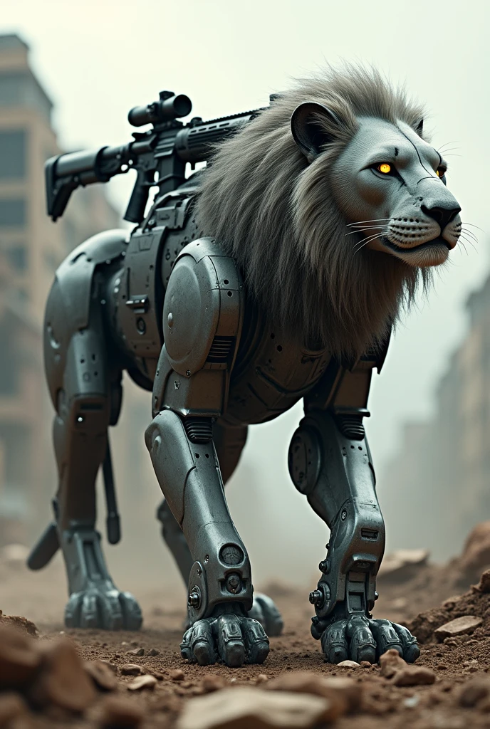 Robotic lion with m416 in his shoulder