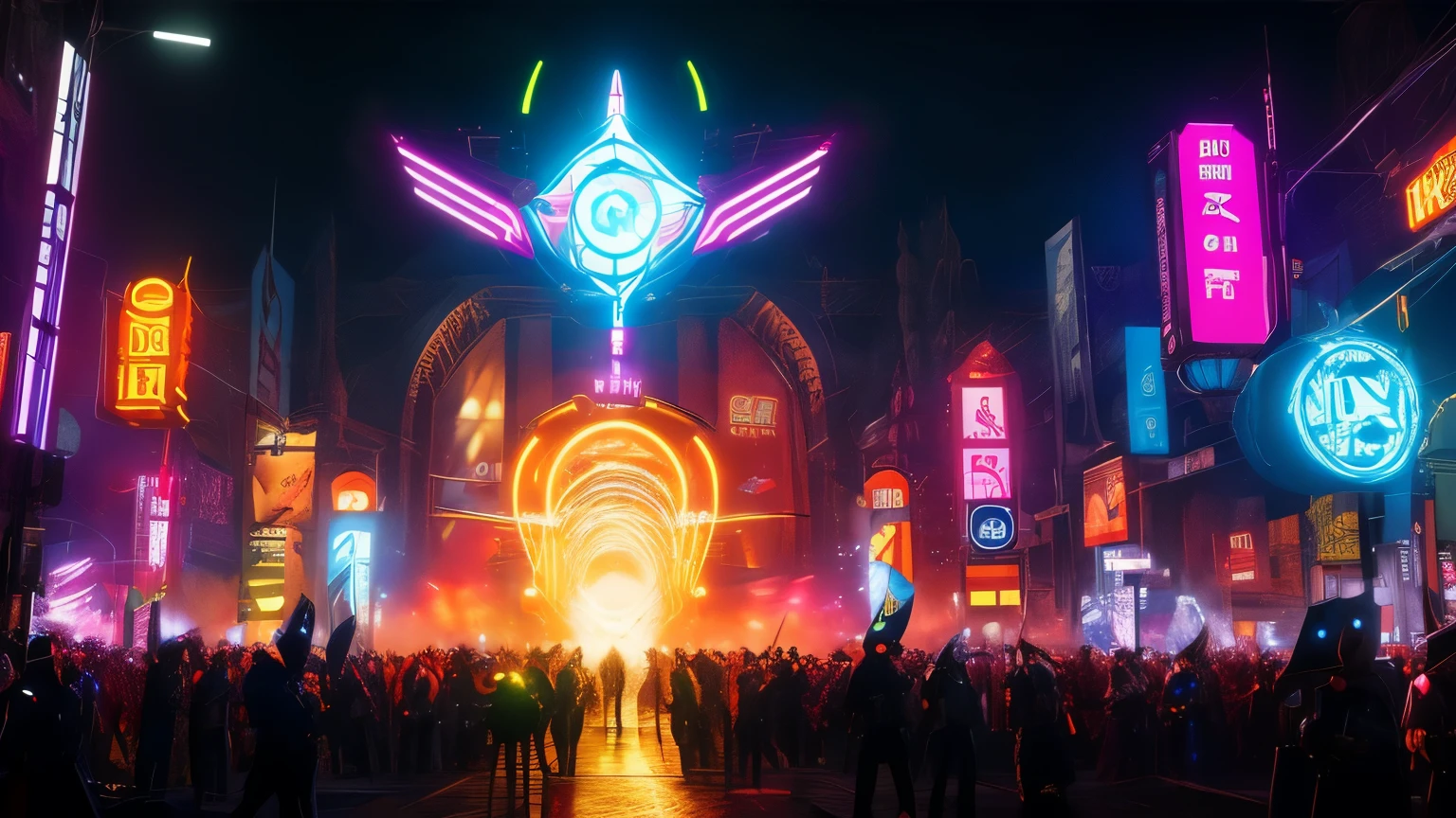 ((Best quality)), ((masterpiece)), (detailed), neon,  meeting of the union clans
