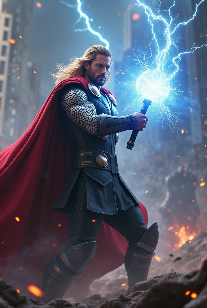 Thor with electric effect jump in Avengers fight 