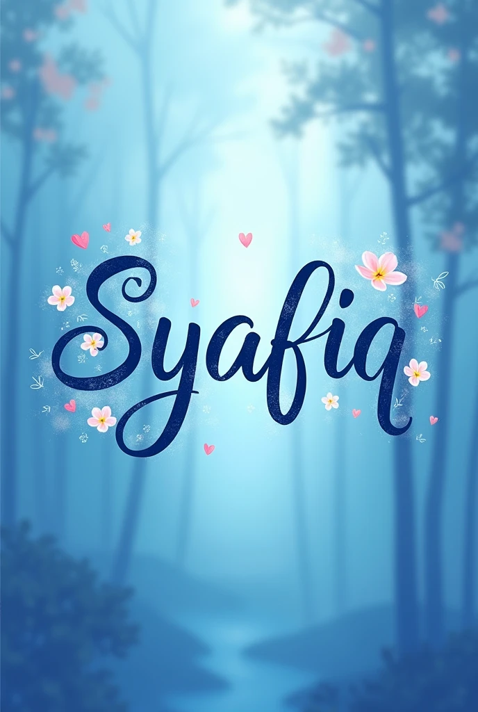 A word SYAFIQ. The word colour is blue. Background is love story 
