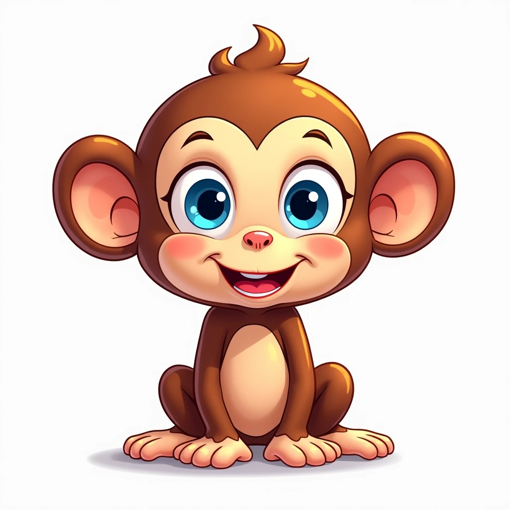 monkey, high resolution, simple background, looking at the audience, Icon style, cartoon style, high resolution, smile, blue eyes,