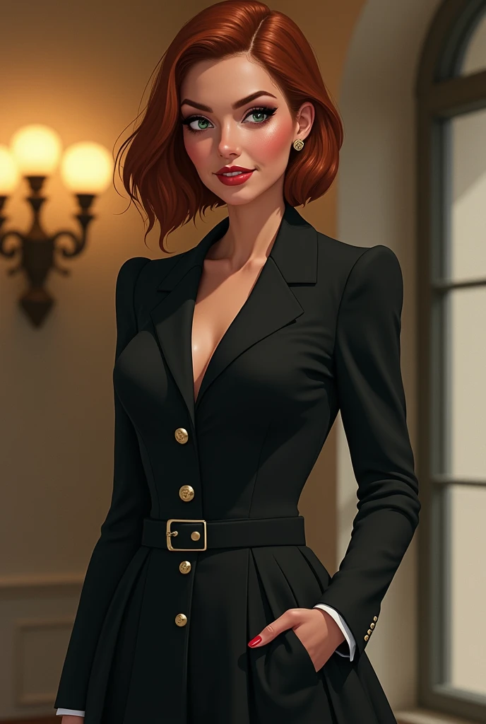 Vivienne is a tall, statuesque woman with striking features. Her auburn hair is usually styled in a sleek bob, and her green eyes are sharp and discerning. She dresses impeccably in tailored suits or elegant dresses, always projecting an air of sophistication and confidence. Her smile is warm, but there is a steely resolve behind it, a reminder that she is not to be underestimated.