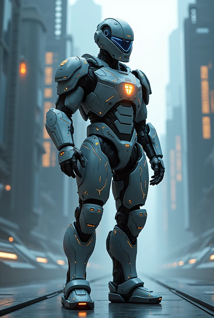 ((best quality)), ((masterpiece)), (detailed), Microsoft: A versatile warrior with modular, reconfigurable armor, inspired by Windows' tile interface and productivity tools. Include high-tech, professional details, with glowing Microsoft logo.