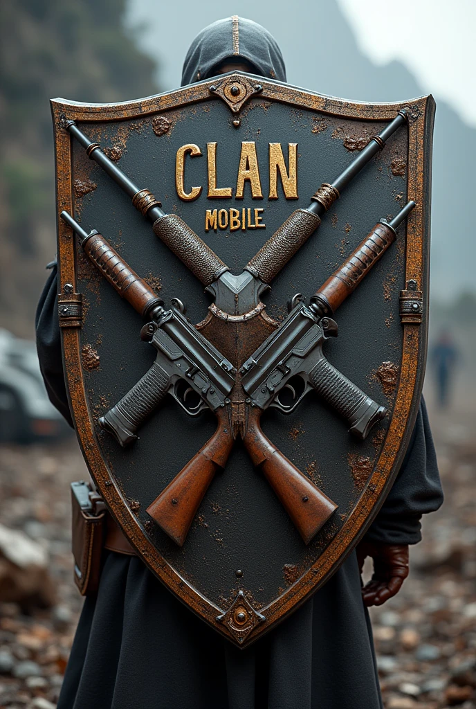Create a shield with firearms that bear the words CLAN COD MOBILE MTB