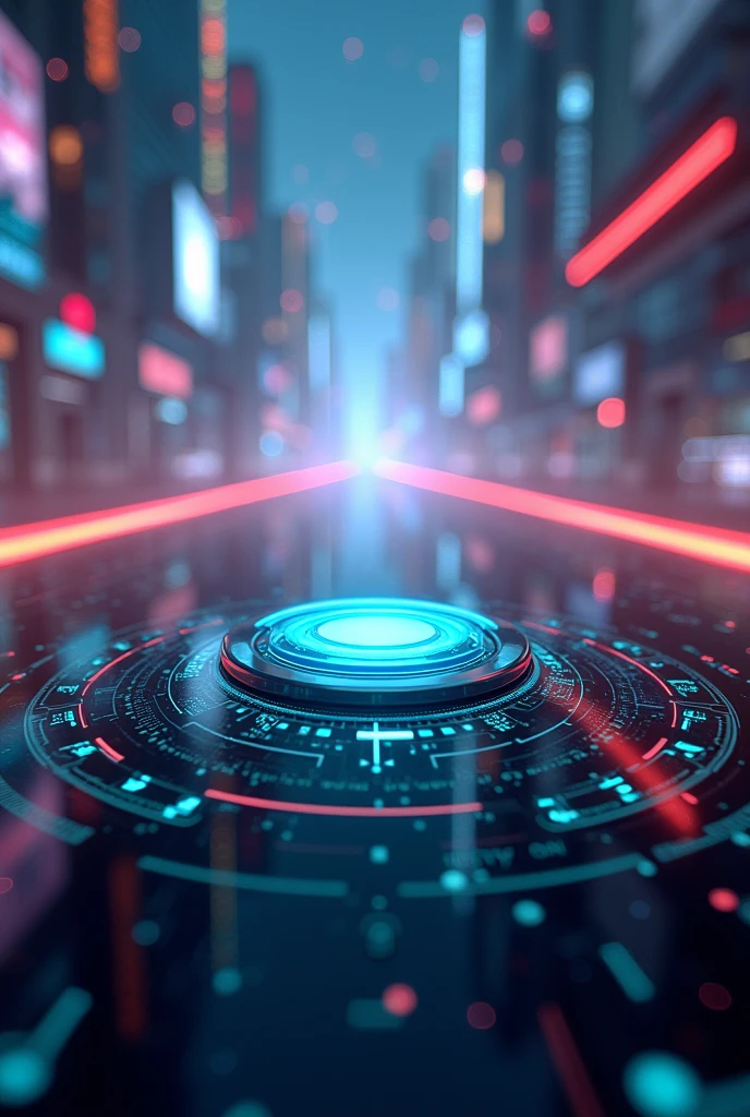 Design an image featuring a fast-forward button with visual elements of future events, including futuristic items, advanced technology, and imaginative scenes. Highlight the idea of accelerating and glimpsing into the future."