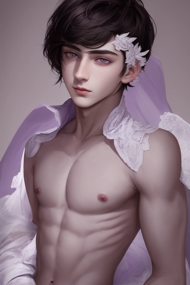 ((best quality)), ((masterpiece)), (detailed), young man with short dark hair and purple eyes, pale skin, surrounded by a dark aura