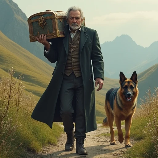 Now the master is carrying the chest in her shoulder and moving towards the home with German shepherd