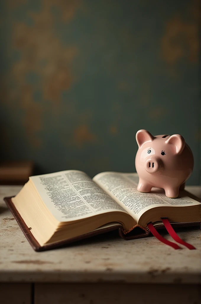 The open bible next to a piggy bank in 1920 720 format for youtube thumb
