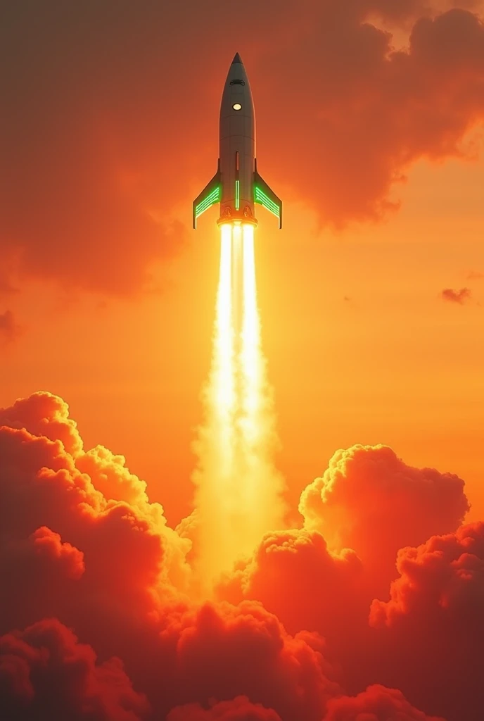 Create a neon green image should be orange and a rising rocket
