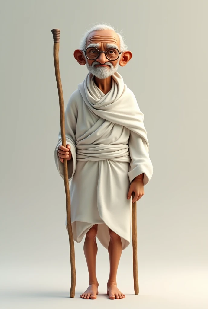 3D image, Mahatma Gandhi ji,holding a wooden stick in his hand