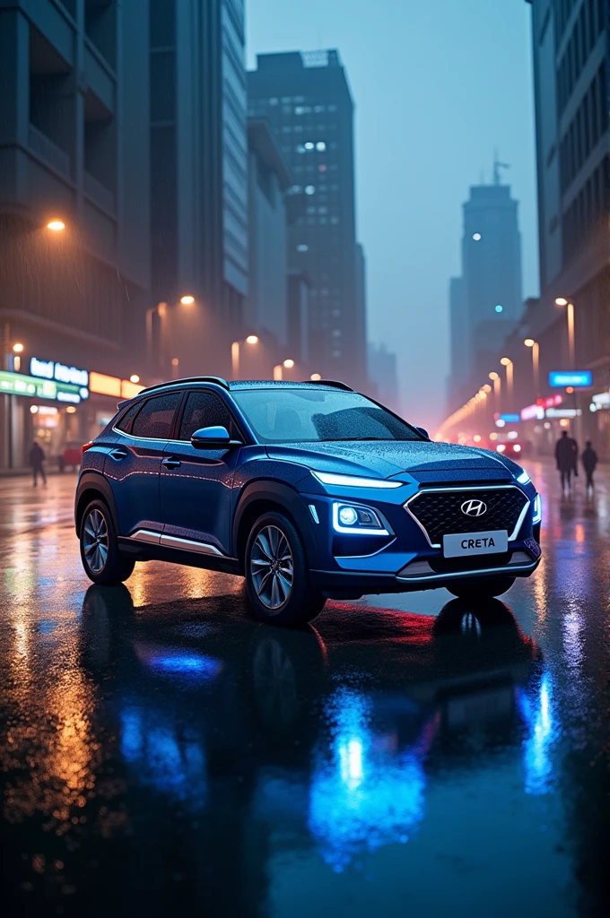 New hyundai creta in  Delhi city with blue lights with rain