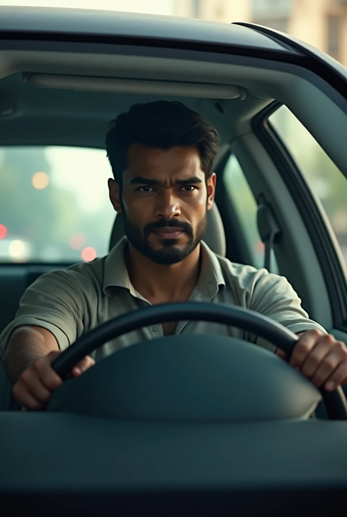 A indiyan man in the car and drive