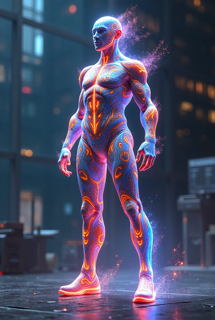 ((best quality)), ((masterpiece)), (detailed), Google: A vibrant, dynamic warrior with colorful, swirling patterns and holographic elements. Reflect Google’s innovation and range of services. 