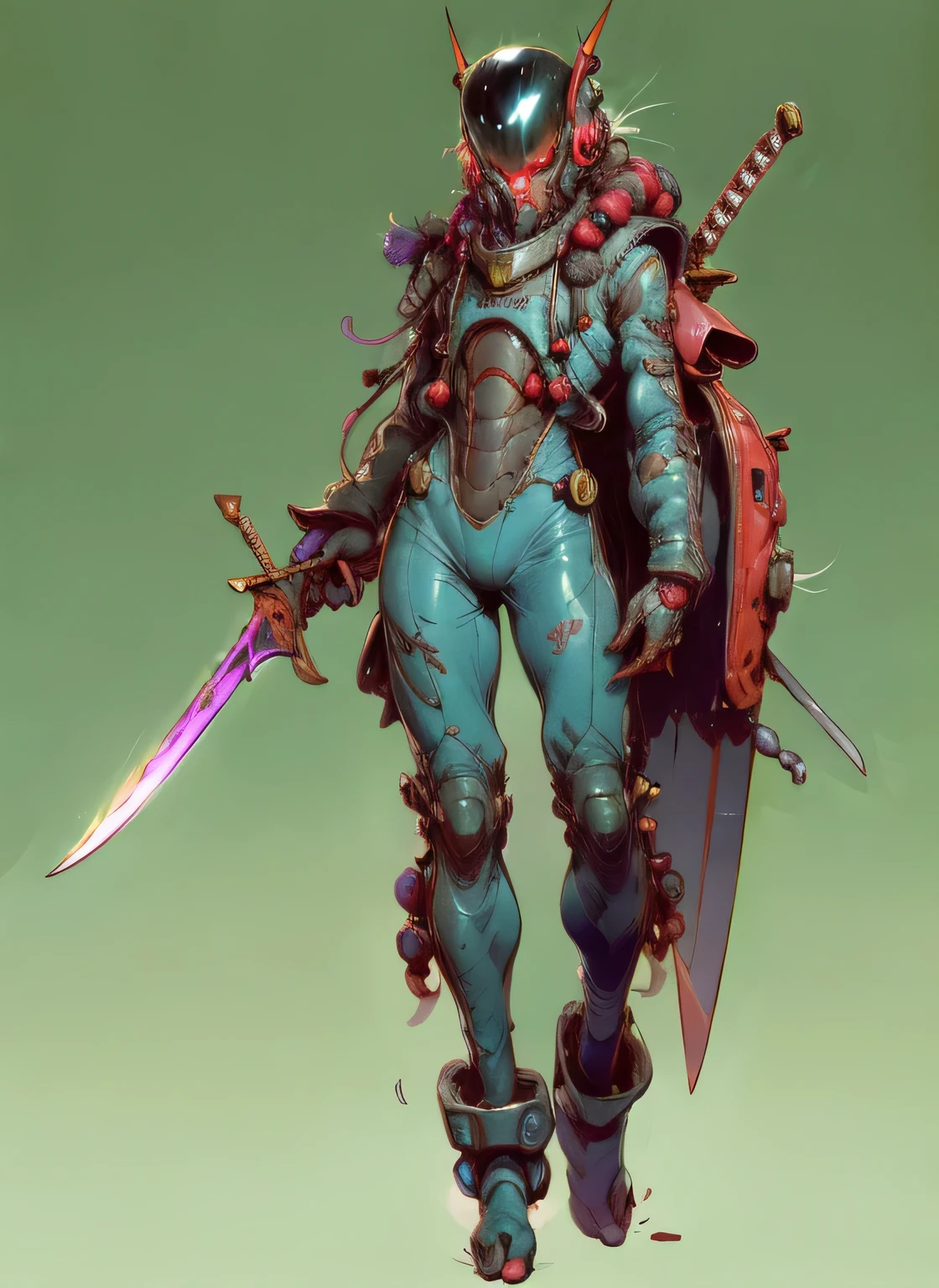 Perfect Proportions, Anatomically correct, (Head to Toe: 2.0), (Full body image: 2.0), alone, (Casshern: 1.6), Highly stylized, Deviant art, masterpiece, Very detailed, Detailed eyes, expressive Detailed eyes, Detailed pupil, Futuristic, ((1950s Sci-Fi Helmet)), ((Pointed helmet)), Rubber Gloss, (Flight Suit:1.4), big boot, Full body image, Full Body Shot, nvInk punk, professional photograph of alexander_skarsgard, Tassel, big beads, (大きなTassel), cyber punk, Ink punk, Paint tray, Ink splash, (Action pose:1.0), ((Holding a sword))