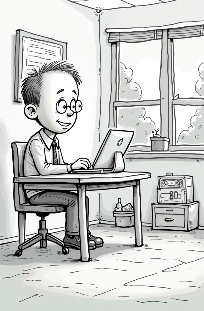 Generate a picture of the same style, tutoring,Cartoon style,In line with this,Draw a tutor boy working overtime