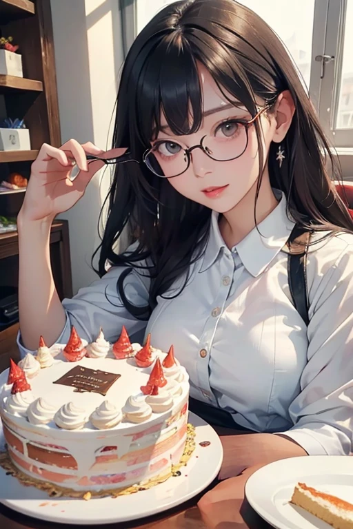 Highest quality、masterpiece、High sensitivity、High resolution、Detailed Description、Slender women、Glasses、Birthday Party、birthday cake、Lively、