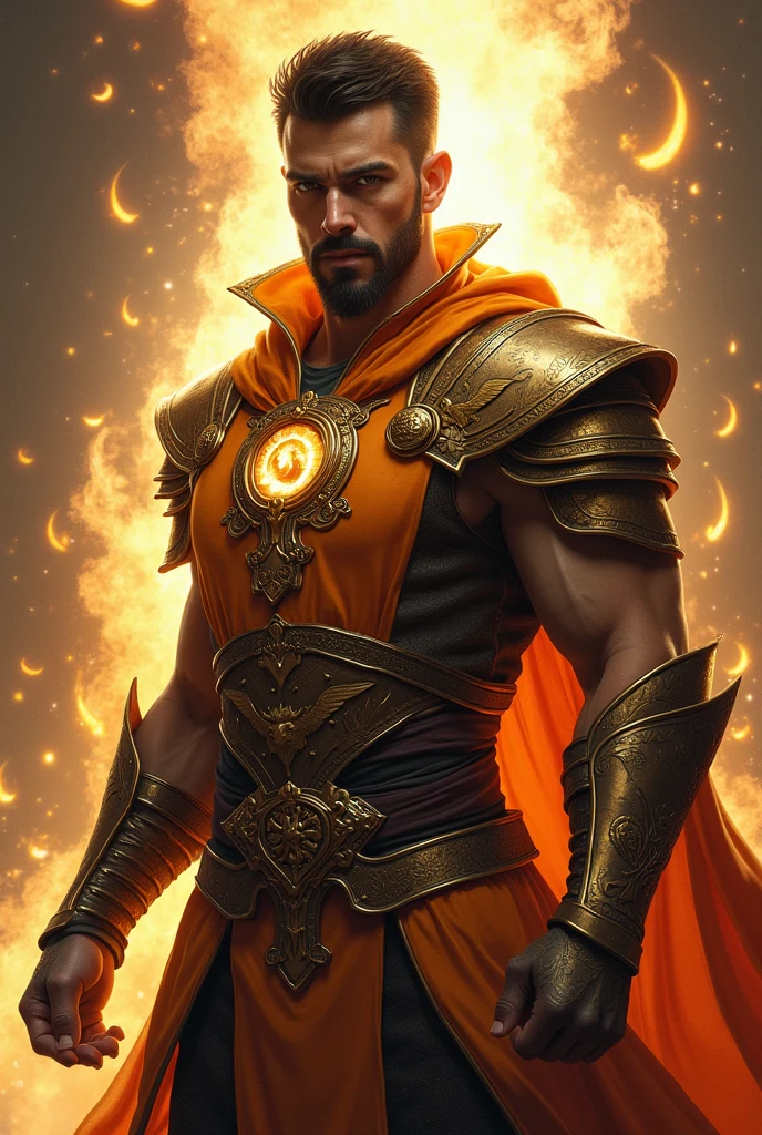Healing (starting spell)
Skin Tone: Light olive, reflecting his Imperial heritage.
Hair: Short, dark brown hair with a well-groomed beard.
Eyes: Golden, resembling the fires of a dragon’s soul.
Body: Muscular and imposing, with a noble posture.
Clothing: Golden and red-trimmed armor, signifying his allegiance to Akatosh. When not in armor, he wears a long, flowing robe adorned with dragon motifs.
Accessories: An amulet with the symbol of Akatosh, representing his unwavering faith.