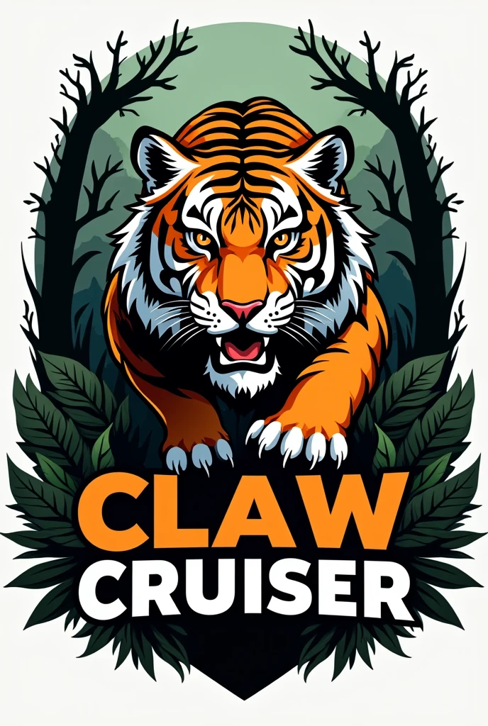 Create a tiger logo for tiger transport vehicle in Odisha Forest Department and the name of the logo “CLAW CRUISER”