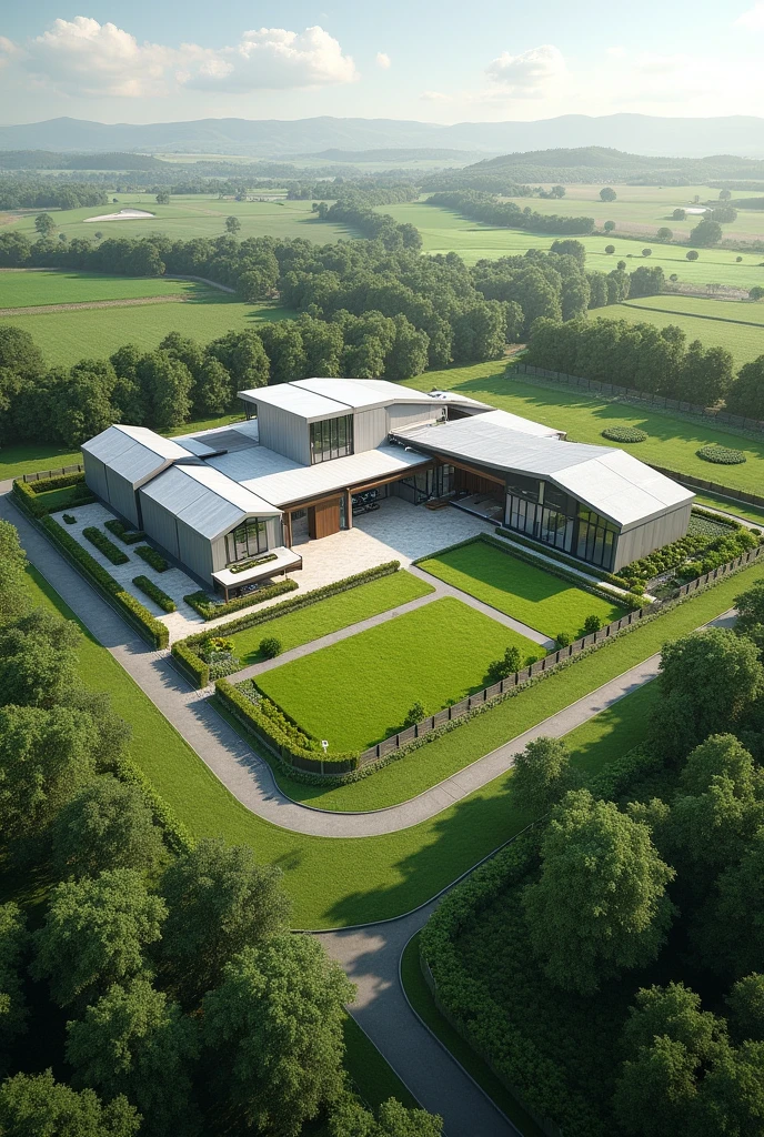 Create farm house length
50 feet ×200 feet  boundry wall length 
modern house & cow dairy farm separate 
with some open space for garden , parking , walking 
they all are in one boundry wall cover by Fancing 