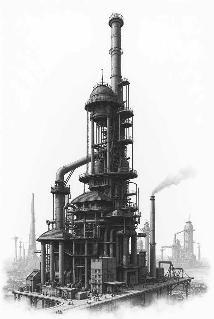 I want an architectural style pencil illustration that represents the concept of industry