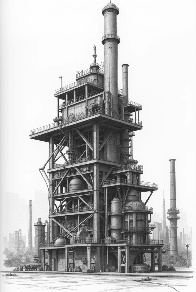 I want an architectural style pencil illustration that represents the concept of industry 
