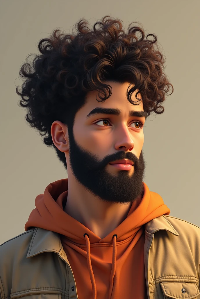 Man agr 20 curly hair with beard