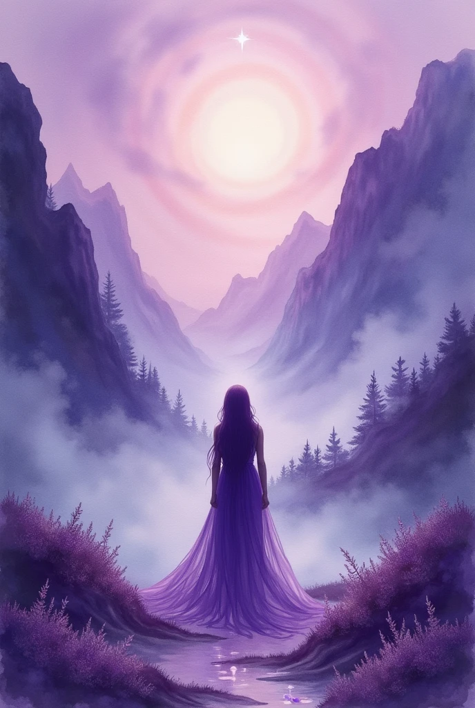 Make me a watercolor drawing according to the psychology and symbolism of the color purple