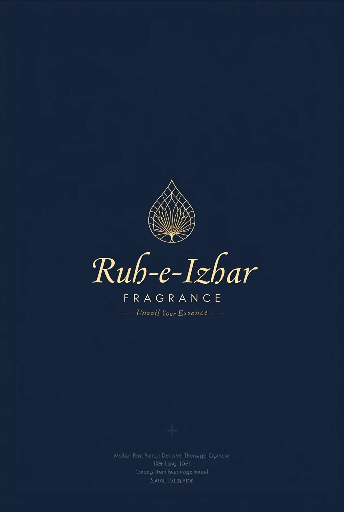 Here's a refined prompt for your brand logo:

"Create a simple, elegant logo for 'RUH-E-IZHAR FRAGRANCE,' a luxury brand specializing in essential oil perfumes. The design should feature a minimalist symbol that reflects the essence of fragrance, such as a delicate droplet, a floral motif, or a stylized mist. Use a sophisticated color palette of deep navy blue, gold, and white. The brand name 'RUH-E-IZHAR FRAGRANCE' should be displayed in an elegant serif or cursive font, with the slogan 'UNVEIL YOUR ESSENCE' in a clean, modern font. The logo should convey a sense of luxury, purity, and timeless beauty."