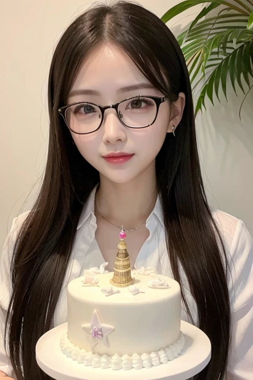 Highest quality、masterpiece、High sensitivity、High resolution、Detailed Description、Slender women、Glasses、Birthday Party、birthday cake、Lively、