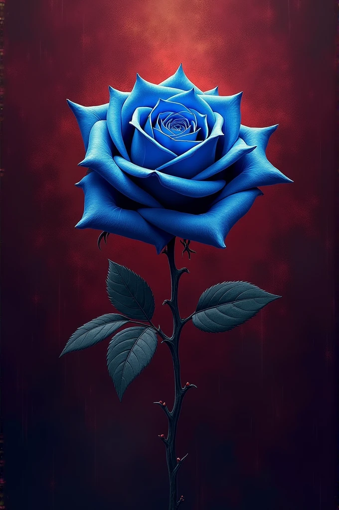 A sigil that has one blue rose head on a burnt burgundy colour field 