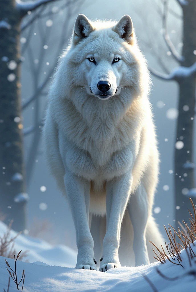 I want to create a picture of a white wolf named 'ken' and a picture depicting a windy winter season.