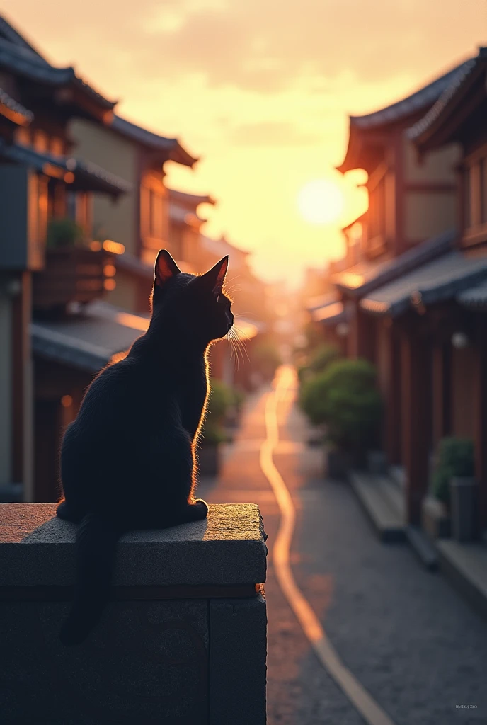 Kyoto Streetscape Cat's back view sunrise beautiful Japan