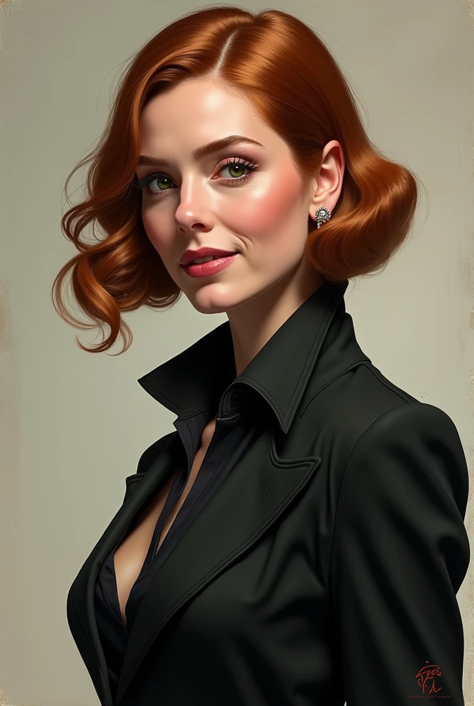 portrait of Lady Vivienne d’Aurelis is a tall, statuesque woman with striking features. Her auburn hair is usually styled in a sleek bob, and her green eyes are sharp and discerning. She dresses impeccably in tailored suits or elegant dresses, always projecting an air of sophistication and confidence. Her smile is warm, but there is a steely resolve behind it, a reminder that she is not to be underestimated.