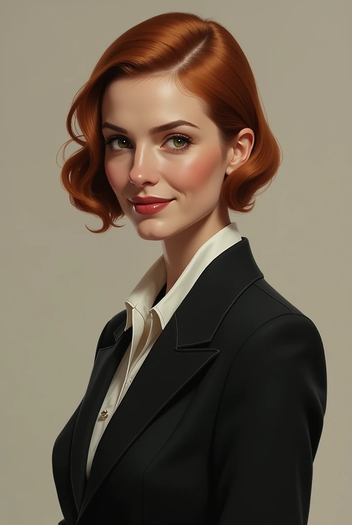 portrait of Lady Vivienne d’Aurelis is a tall, statuesque woman with striking features. Her auburn hair is usually styled in a sleek bob, and her green eyes are sharp and discerning. She dresses impeccably in tailored suits or elegant dresses, always projecting an air of sophistication and confidence. Her smile is warm, but there is a steely resolve behind it, a reminder that she is not to be underestimated.