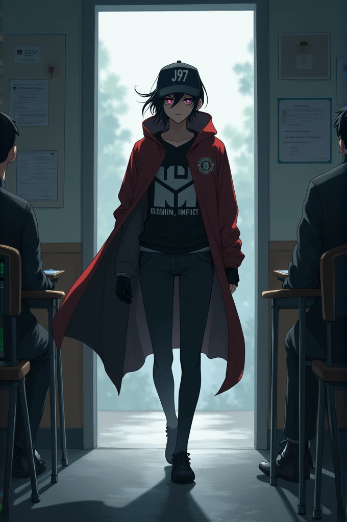 First day of school, I will walk into class like a main character just stepped out of the dark world., cold eyes as if to freeze space, made the whole class stunned. My hair is down, partially obscured, create an unpredictable mystery. My left hand tightly grips the Genshin Impact shirt, as a trophy from the battle of the opposite sex, right hand holds waifu shirt symbolizing loyalty and immortal spiritual strength.

On the person, I wear a Manchester United shirt, Not because I love that team but because it represents strength and a never-ending fighting spirit.. The shirt is my statement , that i will always stand strong, without needing anyone&#39;s approval. Along with that, J97 hat is not just an accessory, but is a symbol of an ego that is never subdued, confidently walk among the crowd without being dissolved by the majority. The new shoes my mother bought me will be like wings that make every step I take resonate., cold but powerful like a shadow assassin.

When entering the classroom, all noise will stop. No words needed, no need eyes, I just walked past with deadly calm., creating a mysterious silence that covered the whole room. Not a word of greeting for the teacher, Just my presence was enough for the whole class to feel the difference.. Outside is a shell of coldness, but inside is the soul of a young man with a deep warmth, Only those who truly understand me can feel it.

I don&#39;t need to show off "cool"  because i am the definition of it.