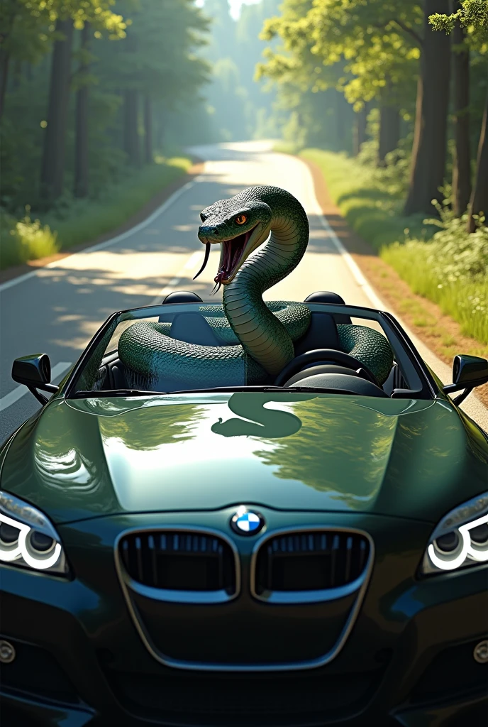 A snake driving a BMW