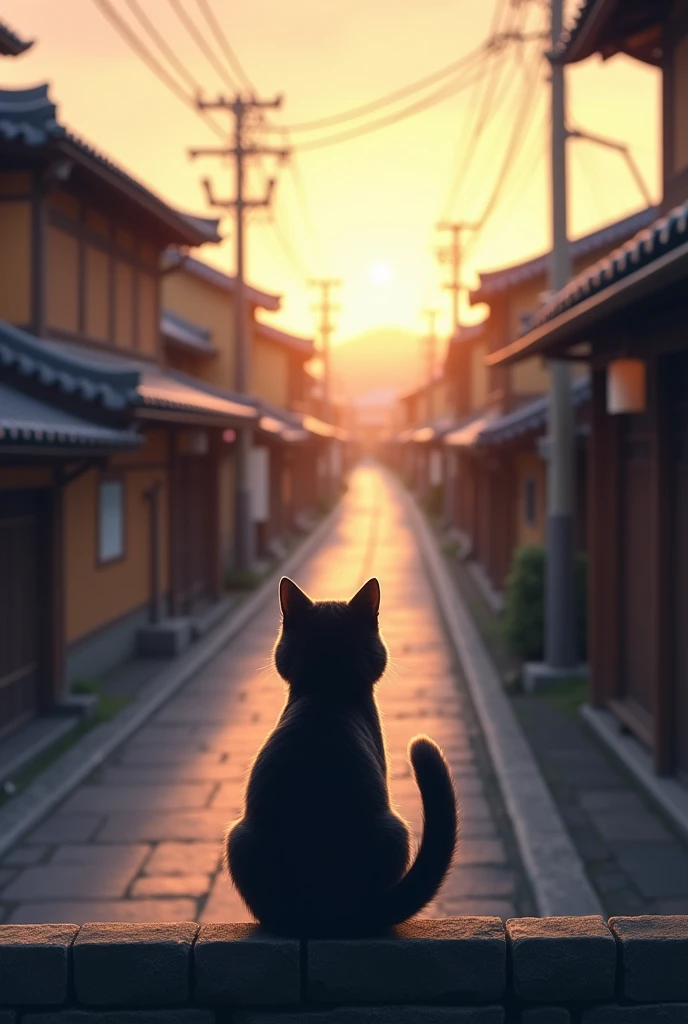 Kyoto　Streetscape　Cat&#39;s back view　sunrise　beautiful　Japan