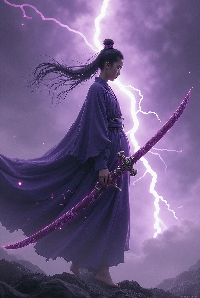 ((main part)),(best quality)),Distant view,Lightning around the perimeter,Purple thunderstorm,Young Taoist Priest,Infinity Sword System,glow effect,Too realistic,Ultra-realistic photos,สไตล์inkขาวดำแบบจีน,black and white,discoloration,stain,ink,8ก,very good,High quality