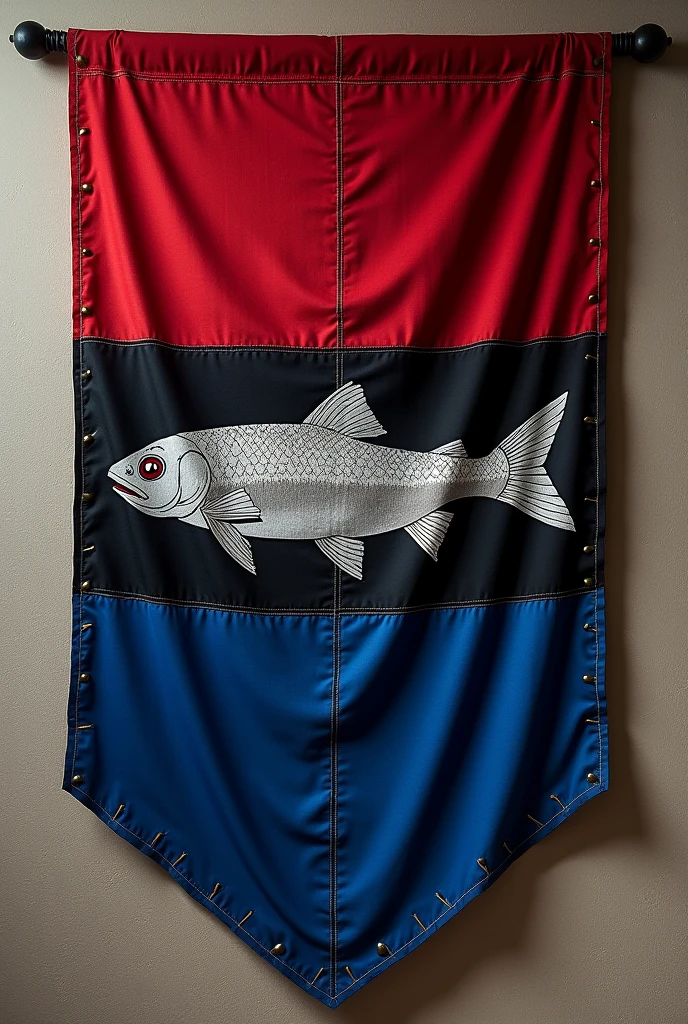 House of tully banner using readily available materials. Using red, black, and blue cloth