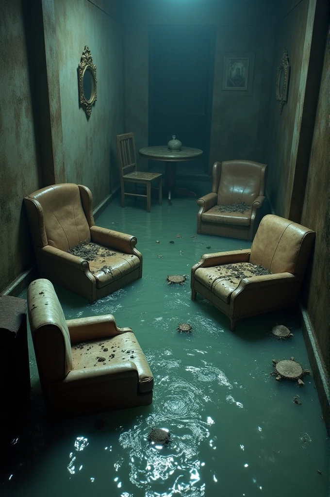 Furniture under flood water and damaged 