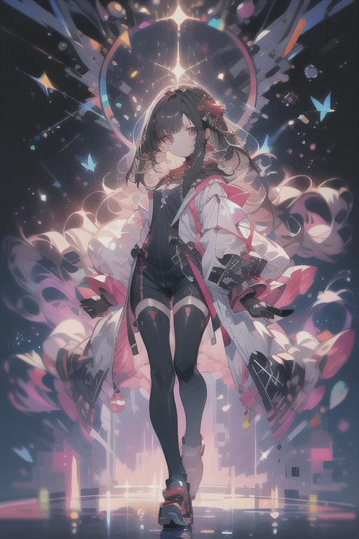((best quality)), ((masterpiece)), (detailed), 1girl, insanely detailed, tundra, delicate facial features, flat background, meiji art, half body photo, the glass that is broken and misaligned by the bullet that came out of the gun, dark_white