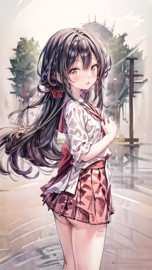 School,classroom,A Japanese girl,Mid-chest,Double drill curls for long hair, Red student uniform,Short skirt,Bright Eyes,Lively expression,One finger is worth you,One hand on waist