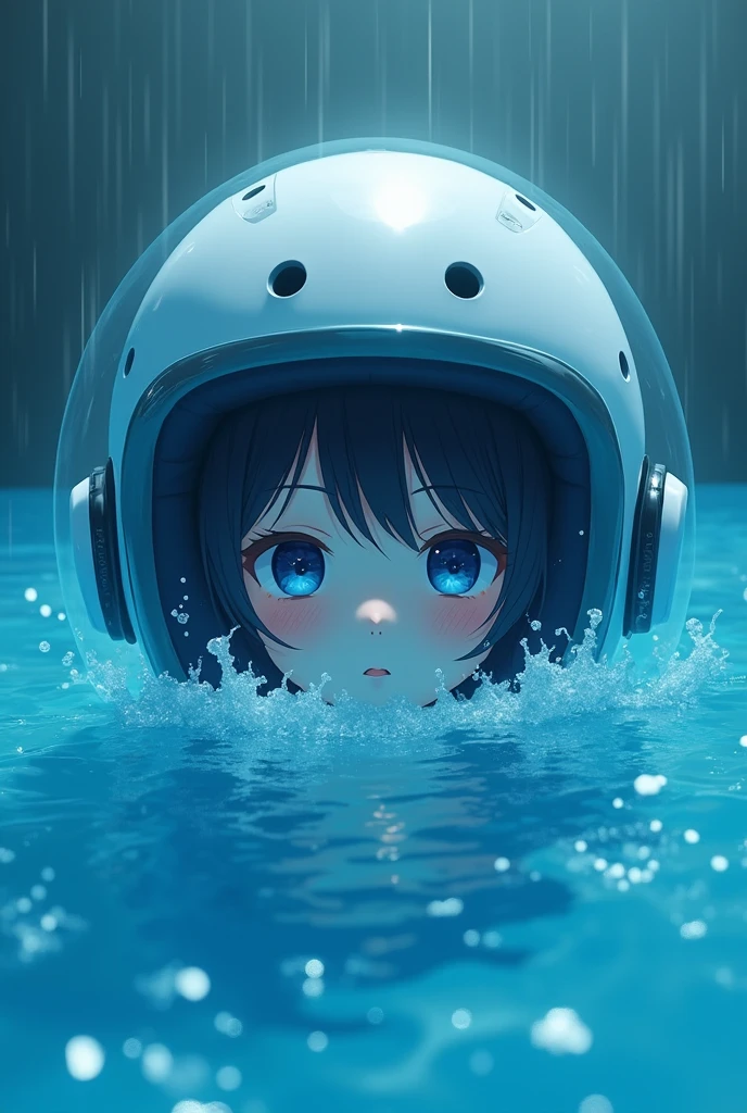 bubble helmet, , indoors,room, masterpiece, best quality, 1girl, solo, short hair, , ,(heart sayings:1.2), , trembling, HARD TO BREATH,, fog,water on the face, drowning, water torture, water in the helmet, blue visor helmet h(Face covered in blue water:1.3), Cute Japanese girl ,