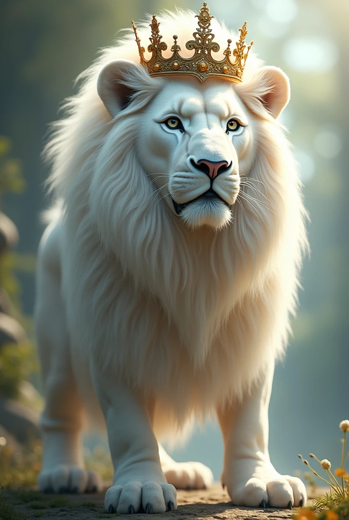 White colour lion with crown 
