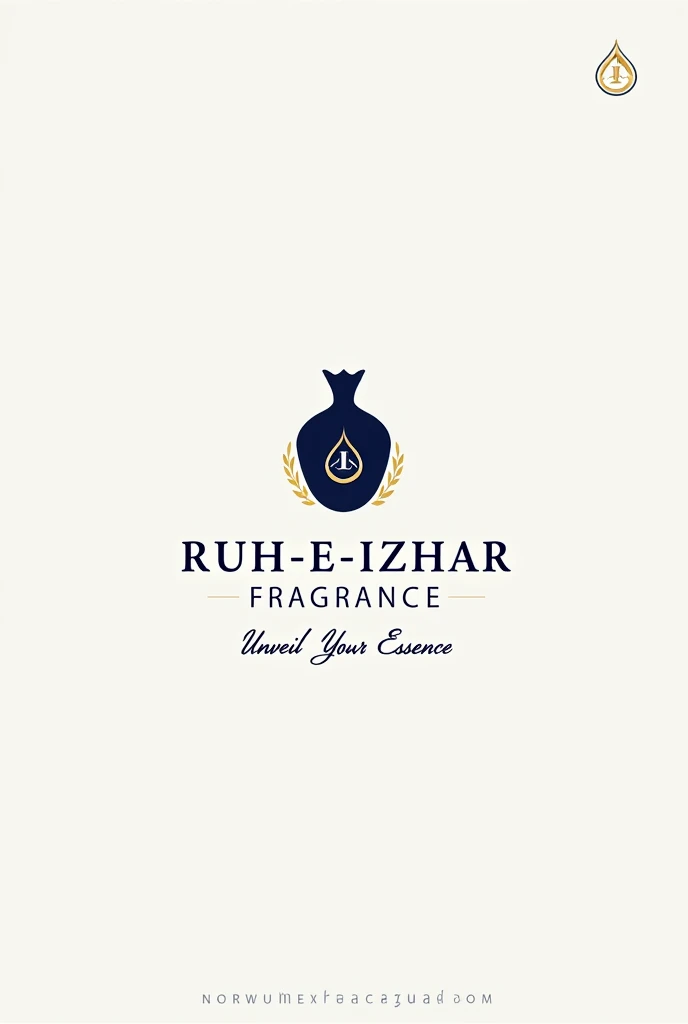Here's a refined prompt for your brand logo:

"Create a simple, elegant logo for 'RUH-E-IZHAR FRAGRANCE,' a luxury brand specializing in essential oil perfumes. The design should feature a minimalist symbol that reflects the essence of fragrance, such as a drawable perfume bottles . Use a sophisticated color palette of deep navy blue, gold, and white. The brand name 'RUH-E-IZHAR FRAGRANCE' should be displayed in an elegant serif or cursive font, with the slogan 'UNVEIL YOUR ESSENCE' in a clean, modern font. The logo should convey a sense of luxury, purity, and timeless beauty."