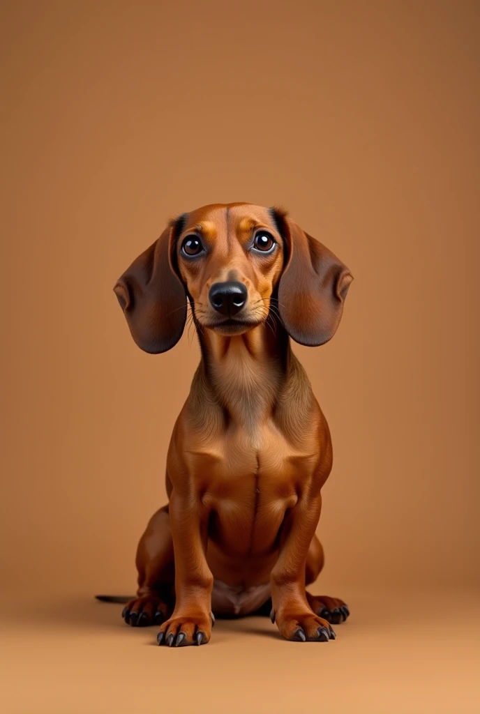 a cute brown dachshund dog sitting facing front isolated on a brown background