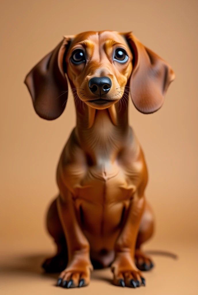 a cute brown dachshund dog sitting facing front isolated on a brown background