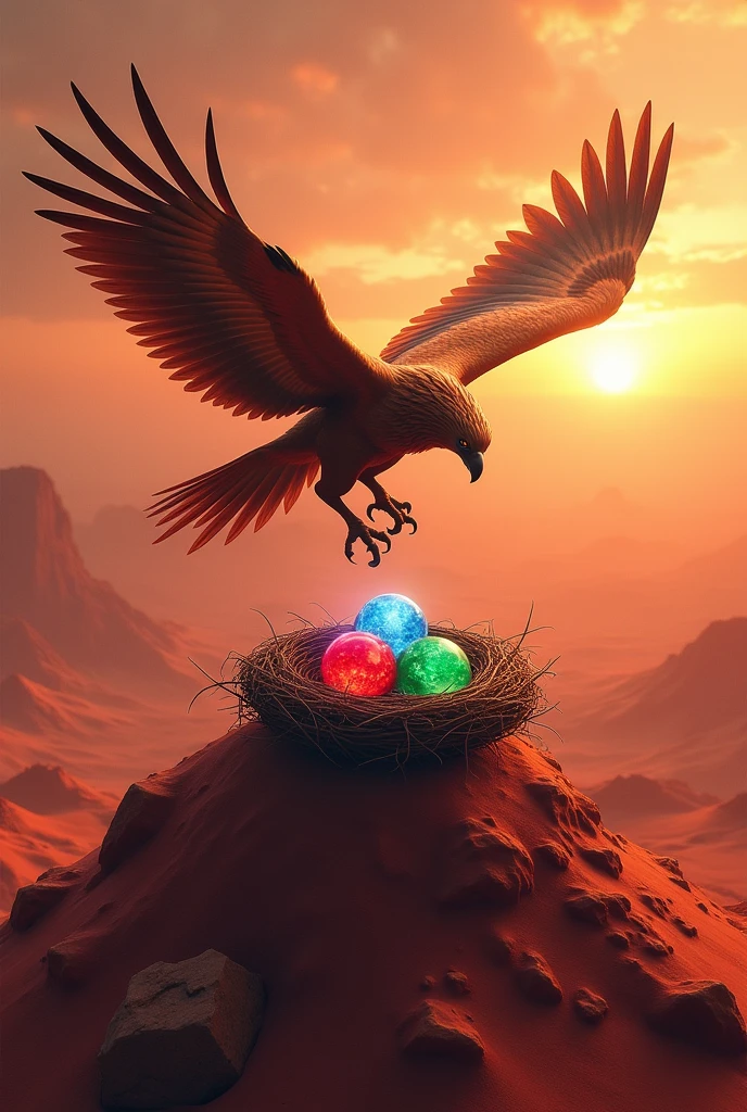 Griffin our red desert underworld, on the hill there is a nest with 3 agates, a red one, blue and green