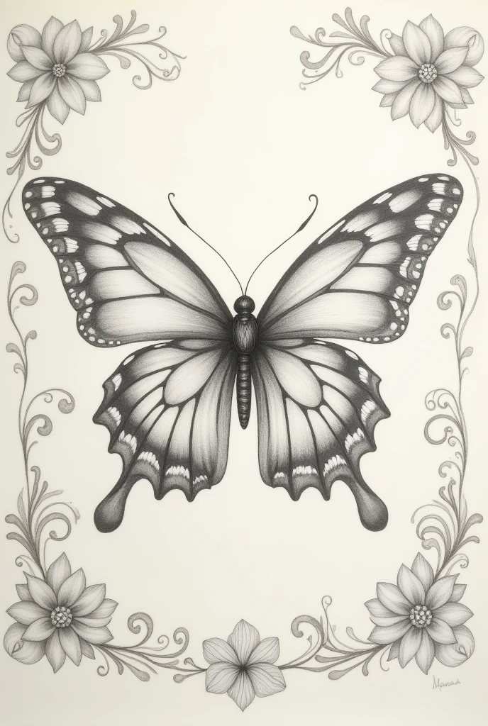An easy baroque style drawing with a butterfly in the middle