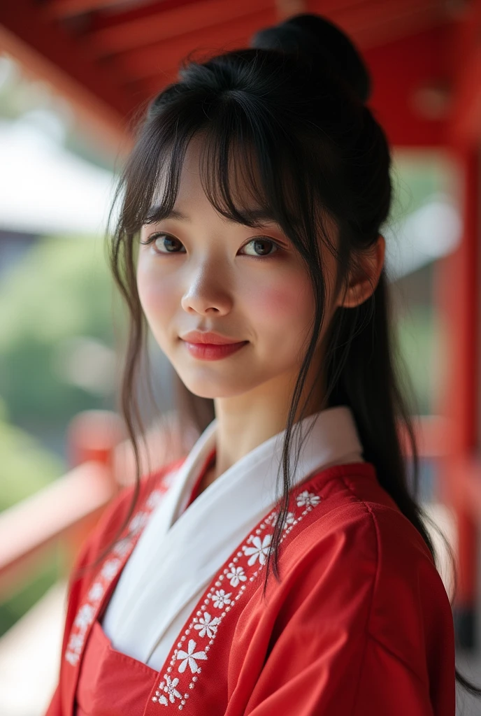 Realな写真、、Japanese high school girl、Japanese Idol、(((Highest quality、Tabletop、8k、Best image quality)、(Beautiful Japanese Perfect Shrine Maiden:1.1)、(The perfect and most natural white robe of a shrine maiden:1.3)、(The perfect and most natural shrine maiden&#39;s red hakama:1.3)、(Elegantly styled hair:1.1)、(Close-up of face:1.1)、look at me、The best smile、The background is a magnificent and luxurious shrine.、The majestic and luxurious exterior resembles a real shrine、A gorgeous and authentic shrine with Niwa lacquerware))、Straight Hair、bangs、Detailed face and body、Sleep in bed、Natural lighting、High resolution、Photorealistic、(Highest quality、8k、High resolution、masterpiece:1.2)、Super detailed、(Real、Photorealistic、Photorealistic:1.37)、Realな肌の質感、Detailed eyes and lips、Beautifully detailed face、Long eyelashes、Smooth Skin、Slim figure、cute、smile、Young、、、